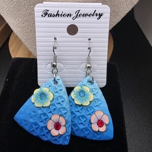 Blue Floral Dangle Earrings (1414)